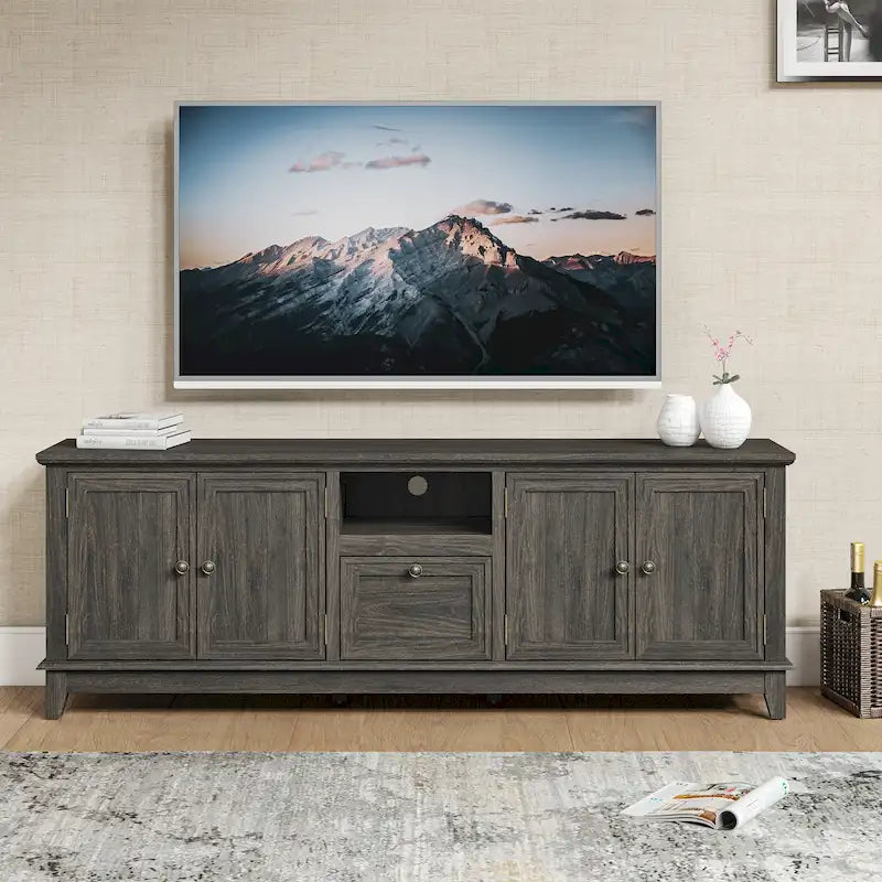 Rustikaler 72-Zoll-TV-Schrank mit verstellbaren Regalböden und verborgenem Stauraum