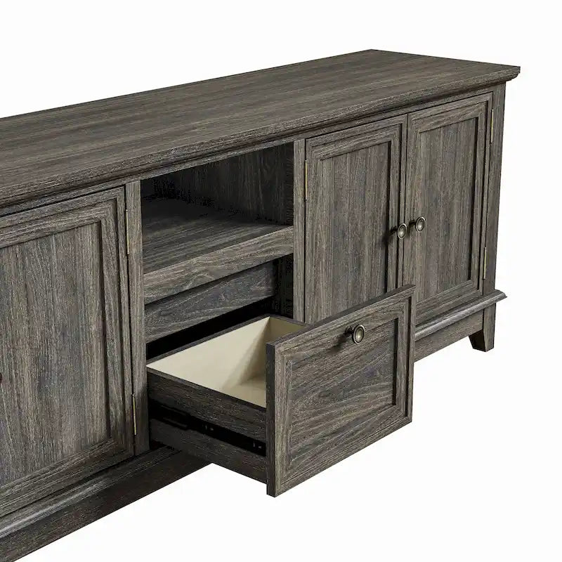 Rustikaler 72-Zoll-TV-Schrank mit verstellbaren Regalböden und verborgenem Stauraum