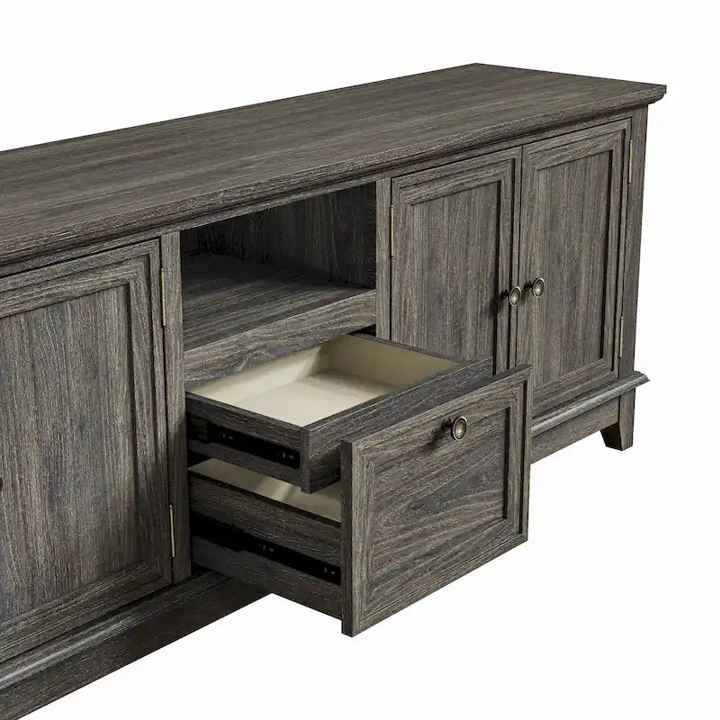 Rustikaler 72-Zoll-TV-Schrank mit verstellbaren Regalböden und verborgenem Stauraum
