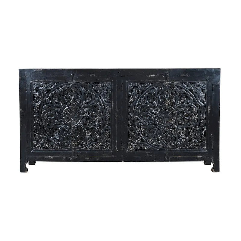 Credenza a 4 ante intagliata a mano nera