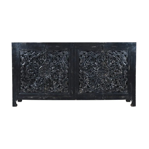 Credenza a 4 ante intagliata a mano nera