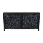 Credenza a 4 ante intagliata a mano nera