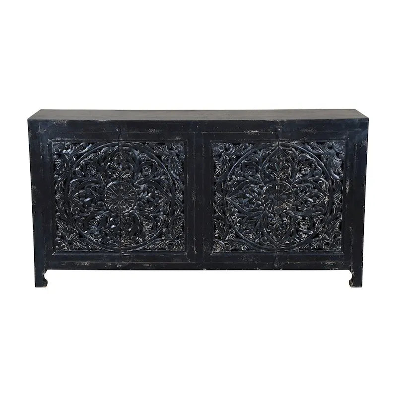 Credenza a 4 ante intagliata a mano nera