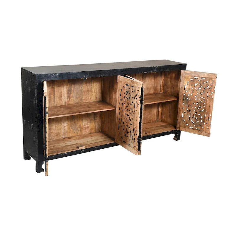Credenza a 4 ante intagliata a mano nera