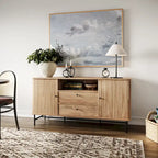 Credenza/Buffet curvo laterale marrone chiaro/bianco con ante a serrandina scorrevoli