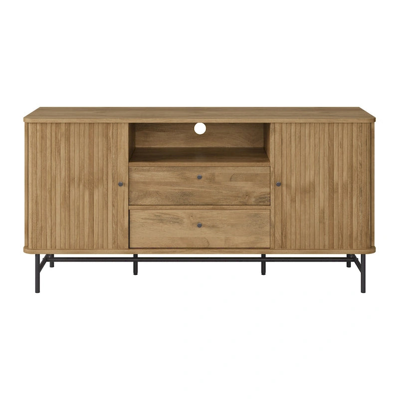 Credenza/Buffet curvo laterale marrone chiaro/bianco con ante a serrandina scorrevoli