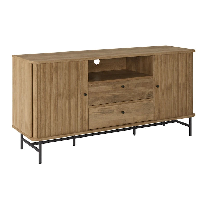 Credenza/Buffet curvo laterale marrone chiaro/bianco con ante a serrandina scorrevoli