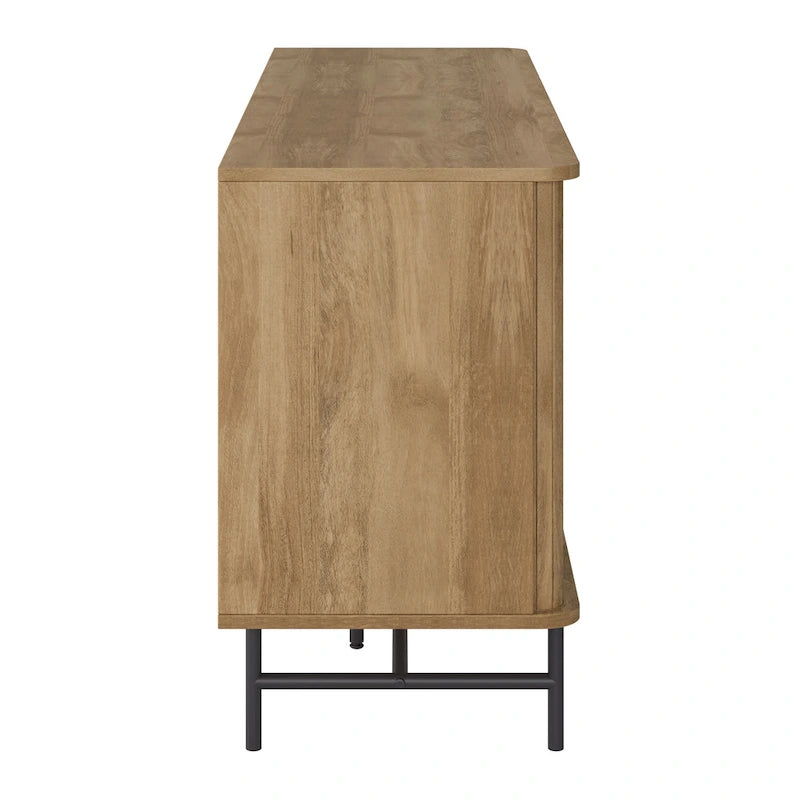 Credenza/Buffet curvo laterale marrone chiaro/bianco con ante a serrandina scorrevoli