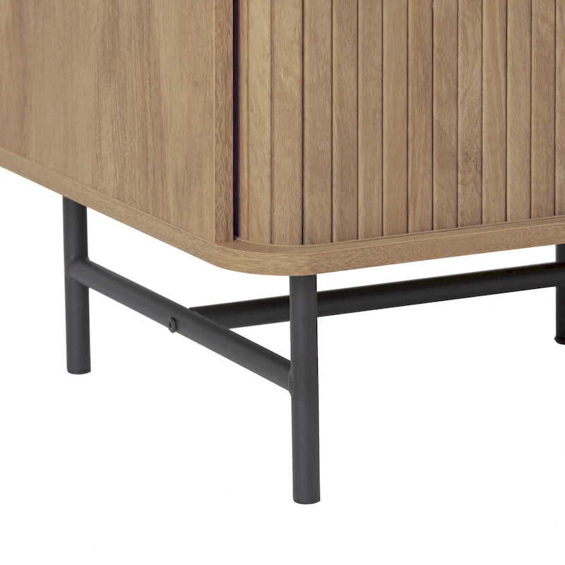 Credenza/Buffet curvo laterale marrone chiaro/bianco con ante a serrandina scorrevoli