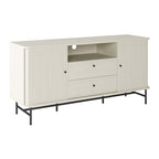 Credenza/Buffet curvo laterale marrone chiaro/bianco con ante a serrandina scorrevoli