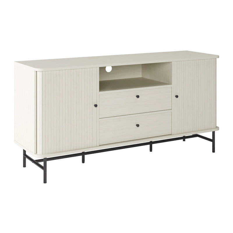 Credenza/Buffet curvo laterale marrone chiaro/bianco con ante a serrandina scorrevoli