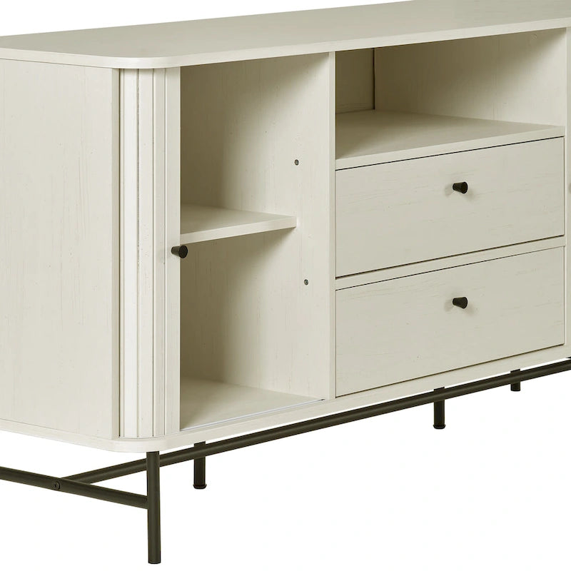 Credenza/Buffet curvo laterale marrone chiaro/bianco con ante a serrandina scorrevoli
