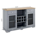 Credenza a Buffet Azzurra, 2 Ante con Cassetti e Portabottiglie, Unico Blocco