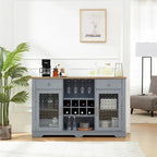 Credenza a Buffet Azzurra, 2 Ante con Cassetti e Portabottiglie, Unico Blocco