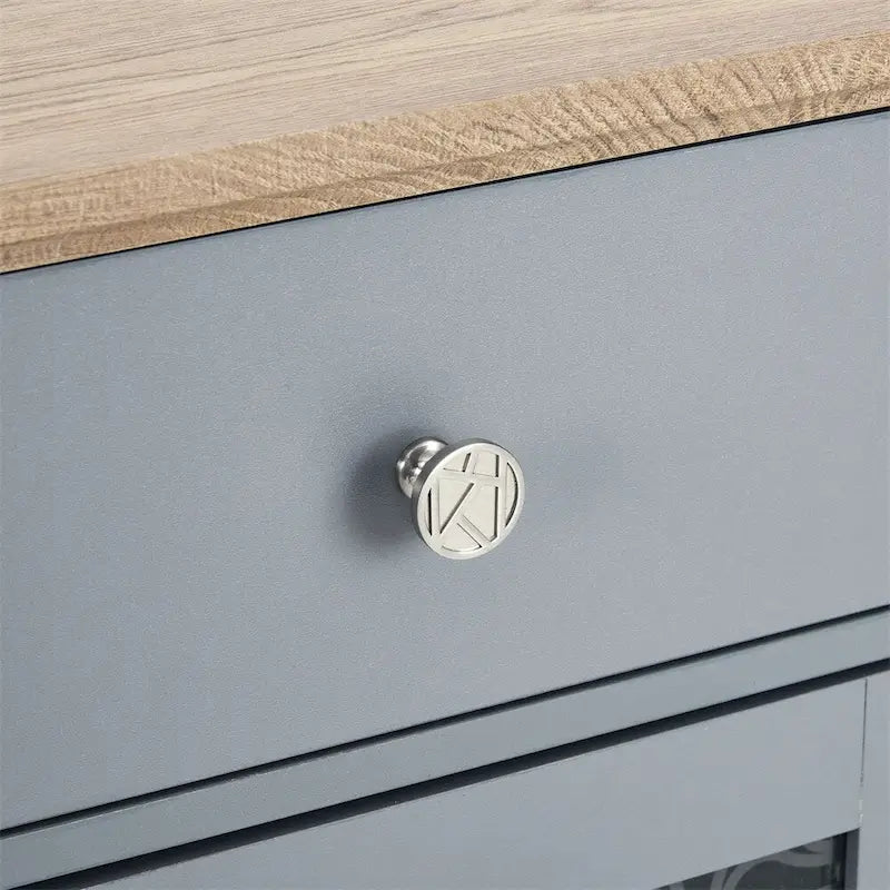 Credenza a Buffet Azzurra, 2 Ante con Cassetti e Portabottiglie, Unico Blocco