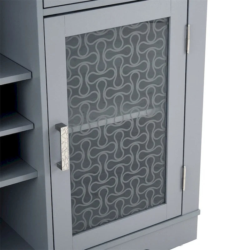 Credenza a Buffet Azzurra, 2 Ante con Cassetti e Portabottiglie, Unico Blocco