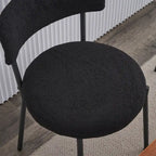 Sedia da pranzo in tessuto Teddy bianco/nero, set da 4, gambe in metallo