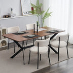 Sedia da pranzo in tessuto Teddy bianco/nero, set da 4, gambe in metallo