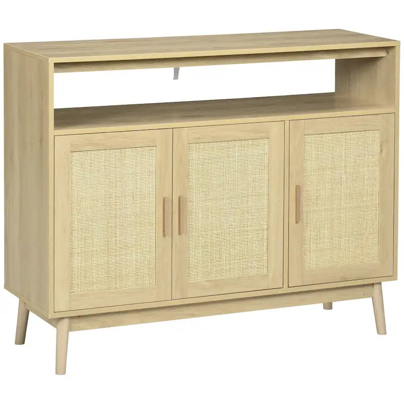 Credenza in legno naturale in stile Bohemien e Rattan