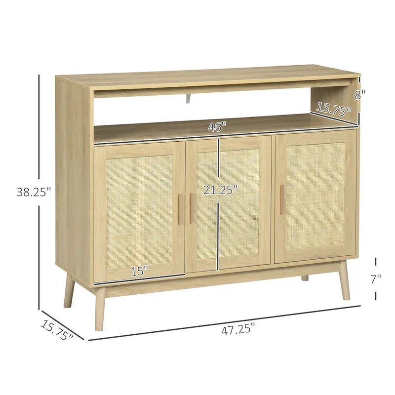 Credenza in legno naturale in stile Bohemien e Rattan