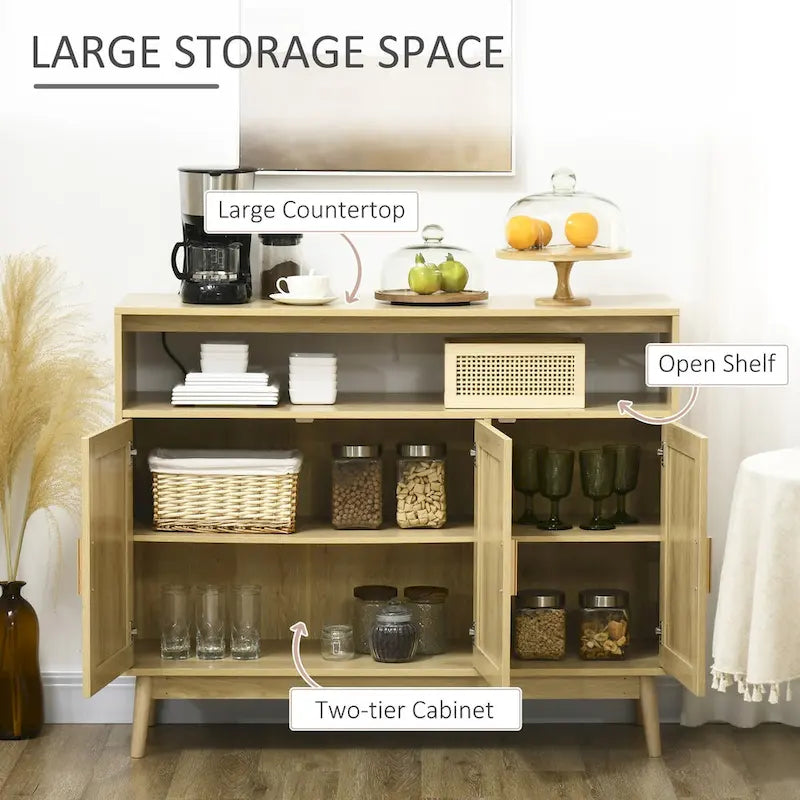 Credenza in legno naturale in stile Bohemien e Rattan