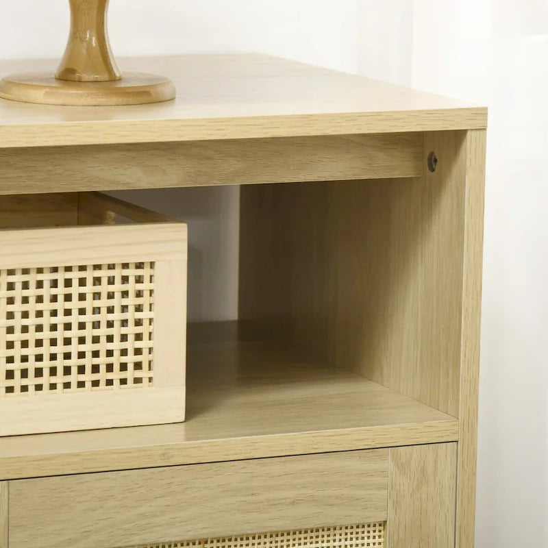 Credenza in legno naturale in stile Bohemien e Rattan