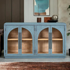 Credenza retrò blu navy/nera a 4 ante con ripiani regolabili
