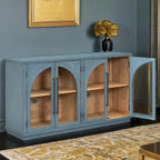Credenza retrò blu navy/nera a 4 ante con ripiani regolabili