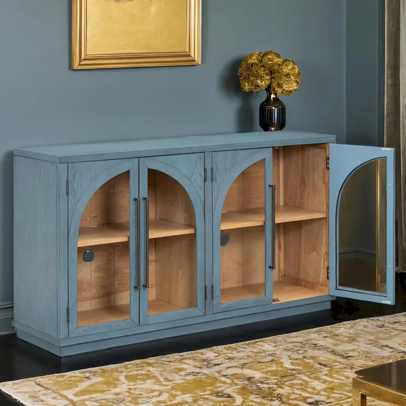 Credenza retrò blu navy/nera a 4 ante con ripiani regolabili