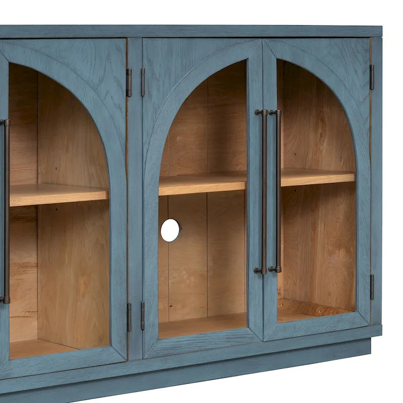 Credenza retrò blu navy/nera a 4 ante con ripiani regolabili