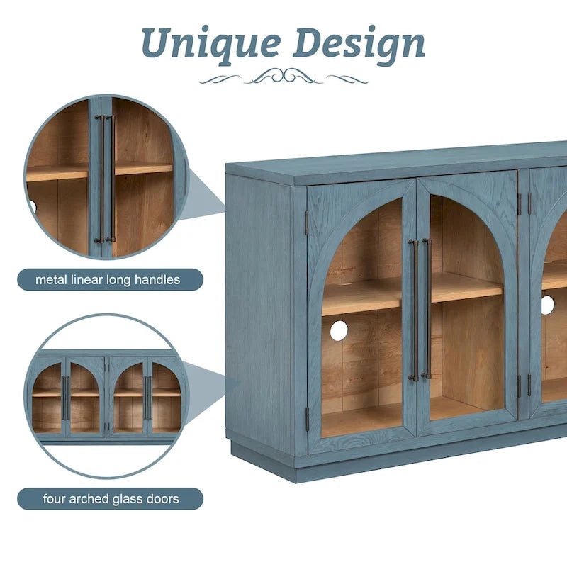 Credenza retrò blu navy/nera a 4 ante con ripiani regolabili