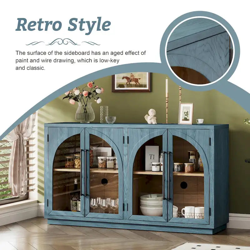 Credenza retrò blu navy/nera a 4 ante con ripiani regolabili