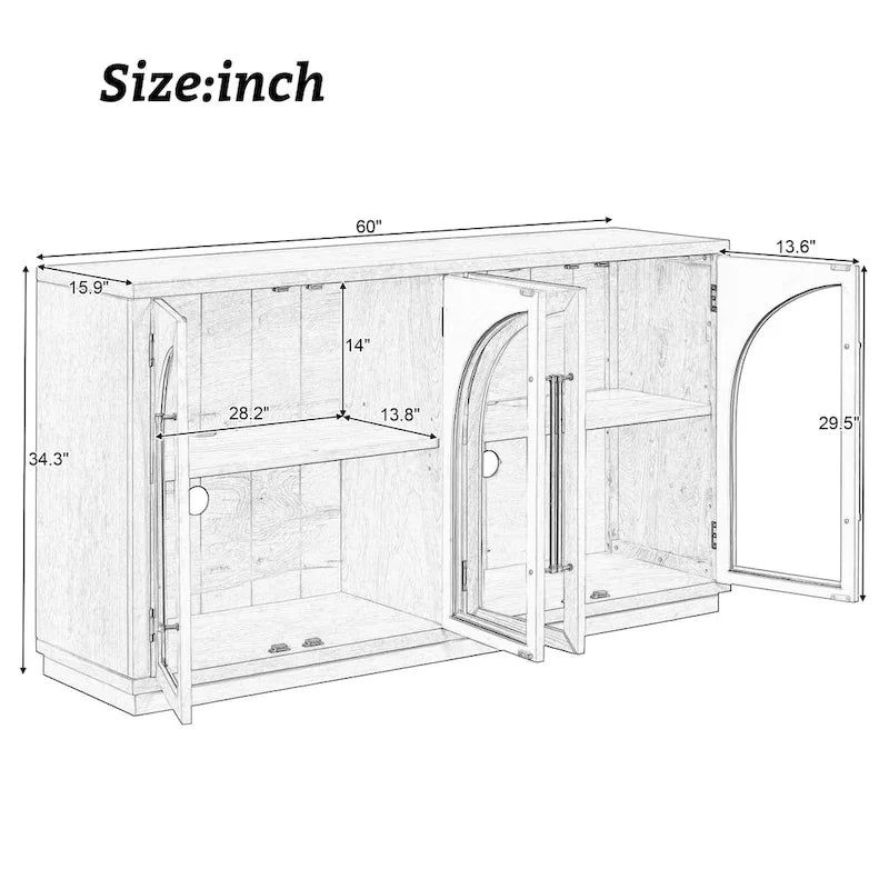 Credenza retrò blu navy/nera a 4 ante con ripiani regolabili