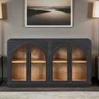 Credenza retrò blu navy/nera a 4 ante con ripiani regolabili