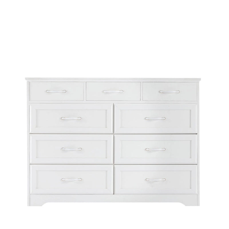Comò lungo a 9 cassetti bianco/nero con maniglie antiche – Stile porta da fienile, montaggio per 2 persone