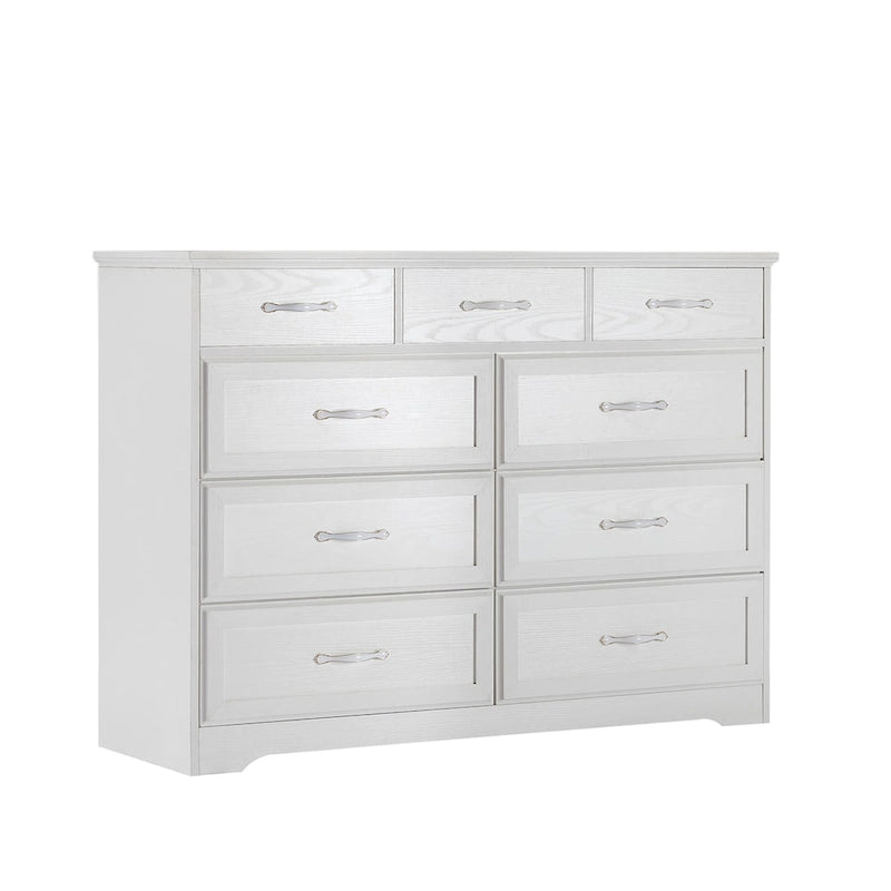 Comò lungo a 9 cassetti bianco/nero con maniglie antiche – Stile porta da fienile, montaggio per 2 persone