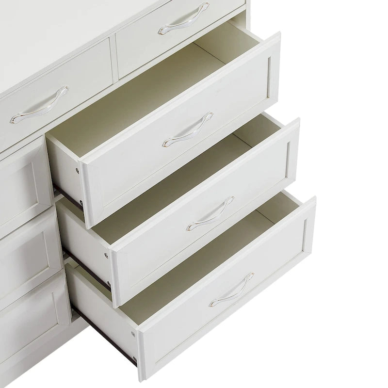 Comò lungo a 9 cassetti bianco/nero con maniglie antiche – Stile porta da fienile, montaggio per 2 persone
