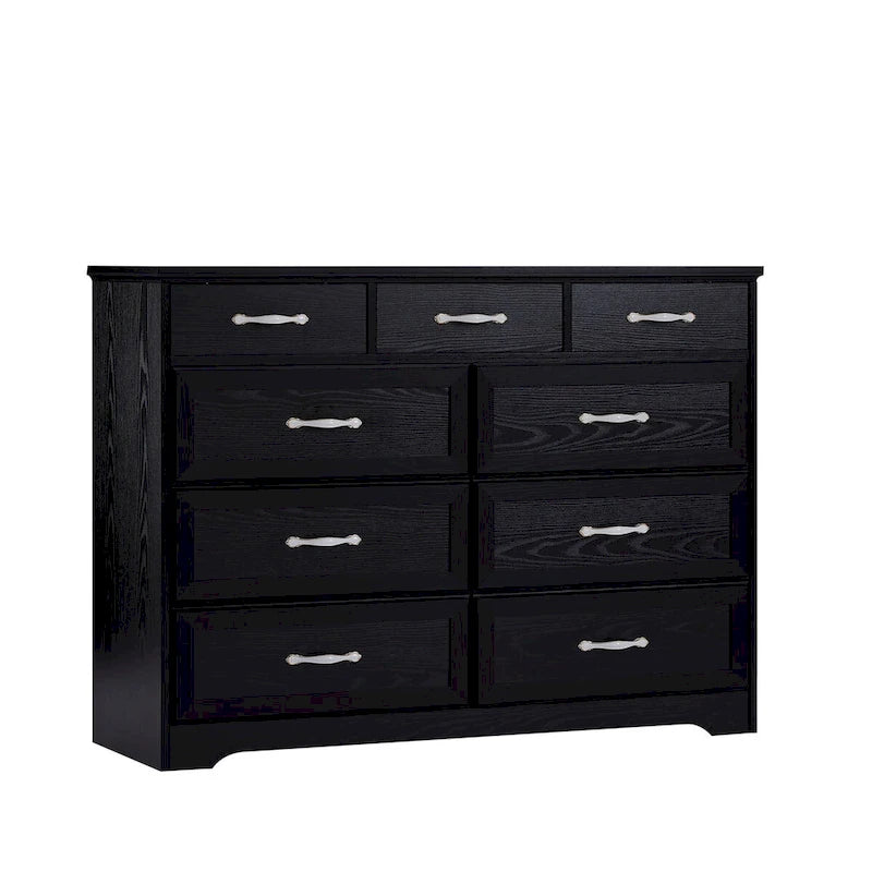 Comò lungo a 9 cassetti bianco/nero con maniglie antiche – Stile porta da fienile, montaggio per 2 persone