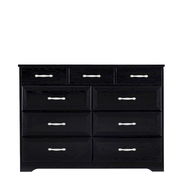 Comò lungo a 9 cassetti bianco/nero con maniglie antiche – Stile porta da fienile, montaggio per 2 persone