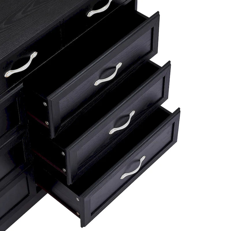 Comò lungo a 9 cassetti bianco/nero con maniglie antiche – Stile porta da fienile, montaggio per 2 persone