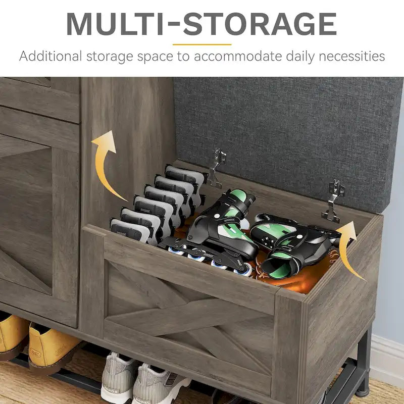 Farmhouse Shoe Storage Cabinet with 2 Flip Drawers and Bench for Entryway