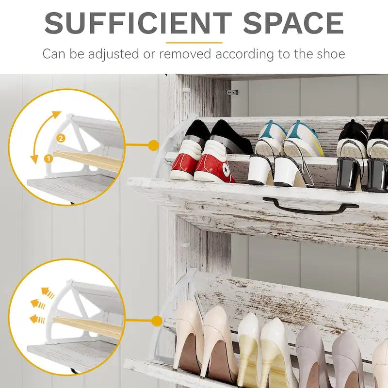 Farmhouse Shoe Storage Cabinet with 2 Flip Drawers and Bench for Entryway