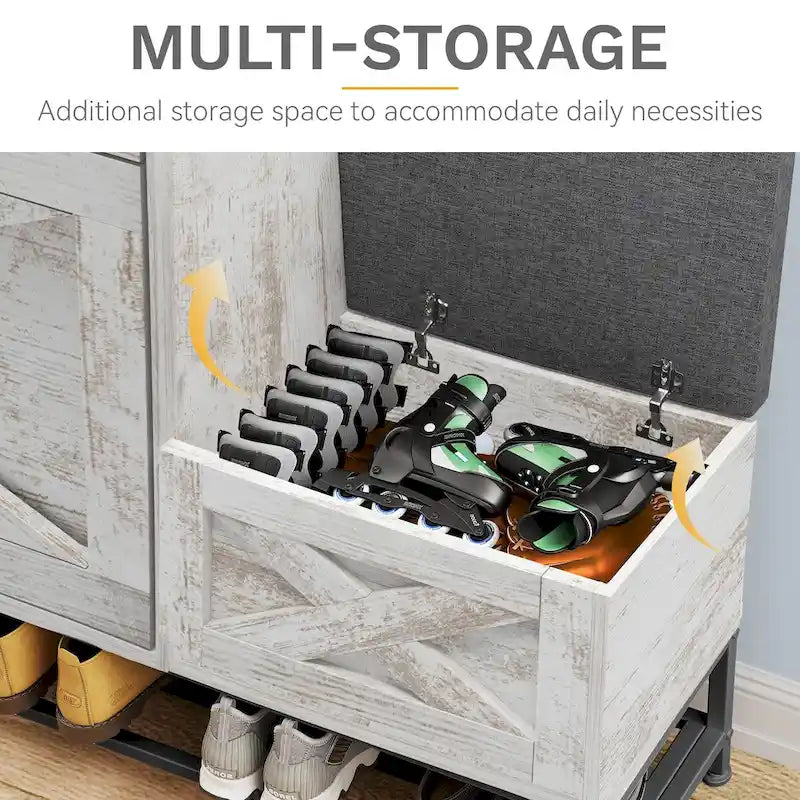 Farmhouse Shoe Storage Cabinet with 2 Flip Drawers and Bench for Entryway