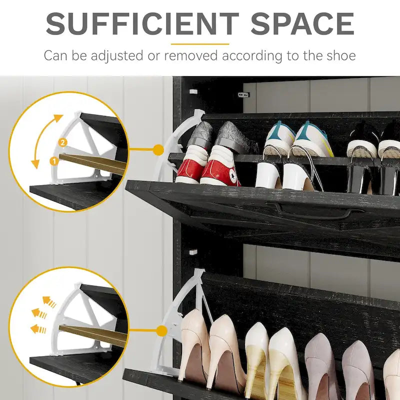 Farmhouse Shoe Storage Cabinet with 2 Flip Drawers and Bench for Entryway
