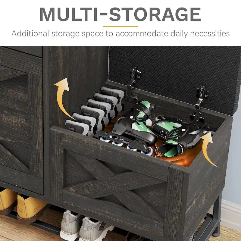 Farmhouse Shoe Storage Cabinet with 2 Flip Drawers and Bench for Entryway
