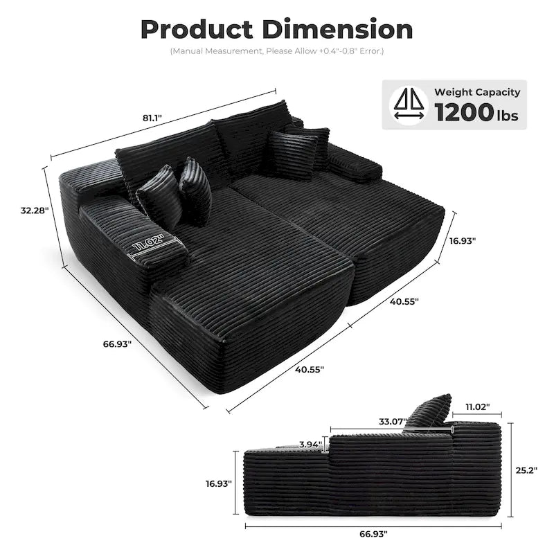 Divano doppio chaise longue lungo e morbido, senza necessità di montaggio