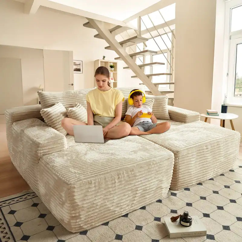 Divano doppio chaise longue lungo e morbido, senza necessità di montaggio