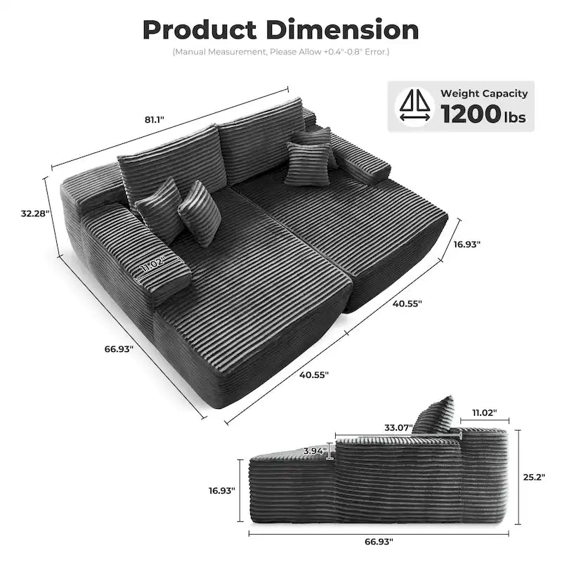 Divano doppio chaise longue lungo e morbido, senza necessità di montaggio