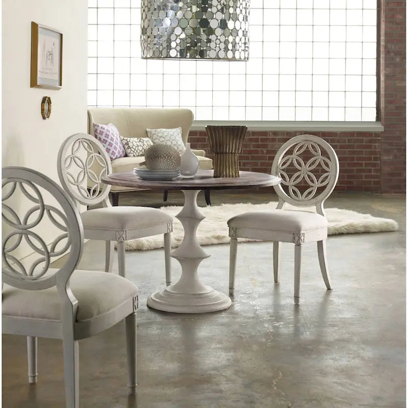 Tavolo da pranzo rotondo Cream White in stile rustico, 2-4 posti