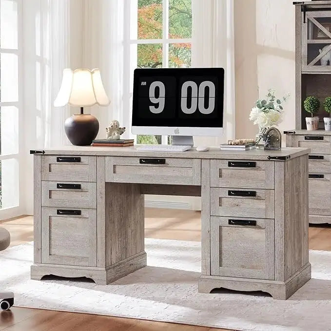 60 Zoll großer Chefschreibtisch im Landhausstil, Holzschreibtisch fürs Homeoffice, Computerschreibtisch